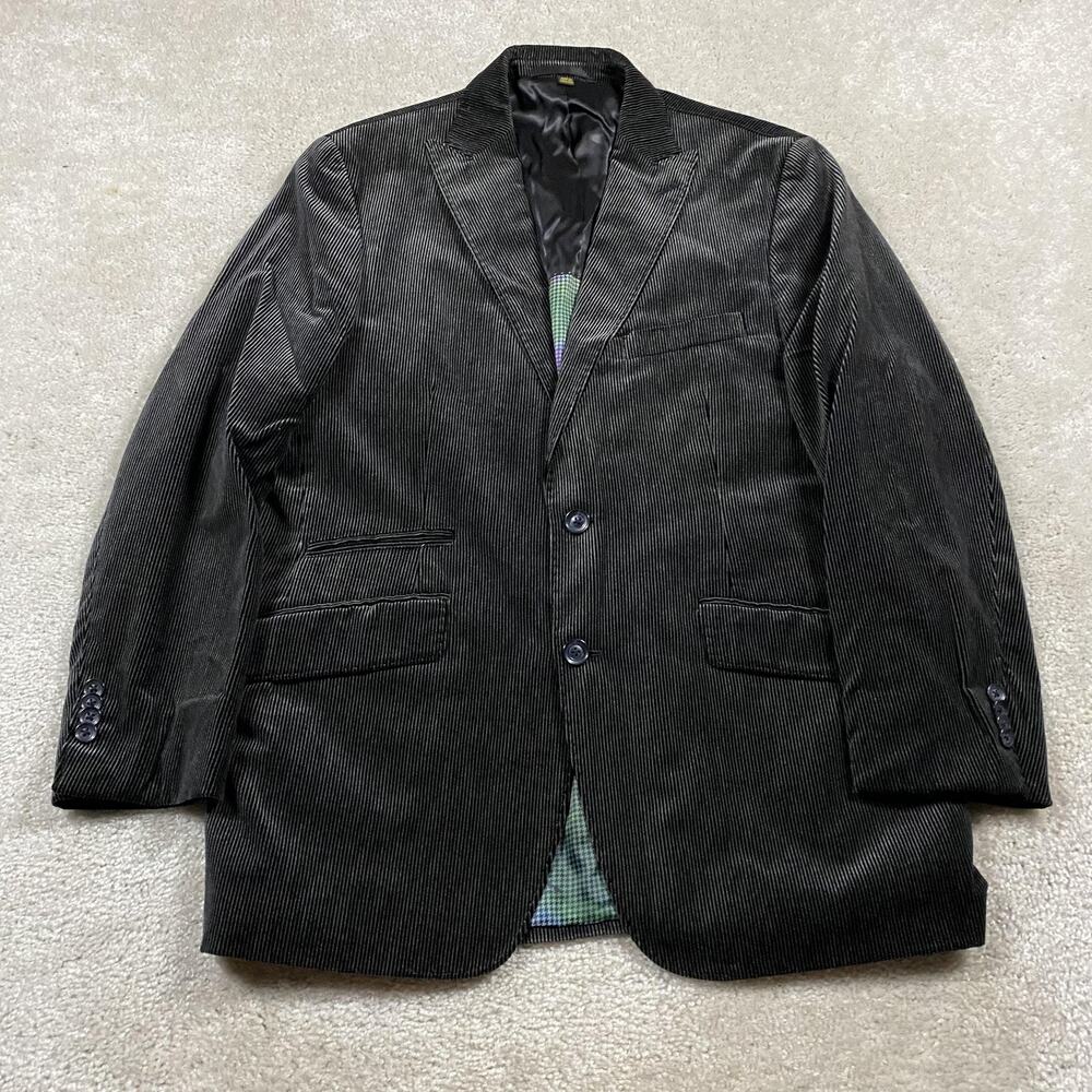 Kroon Sport Coat Mens 40R Black Striped Velvet Cotton Blazer Lined‎ Jacket